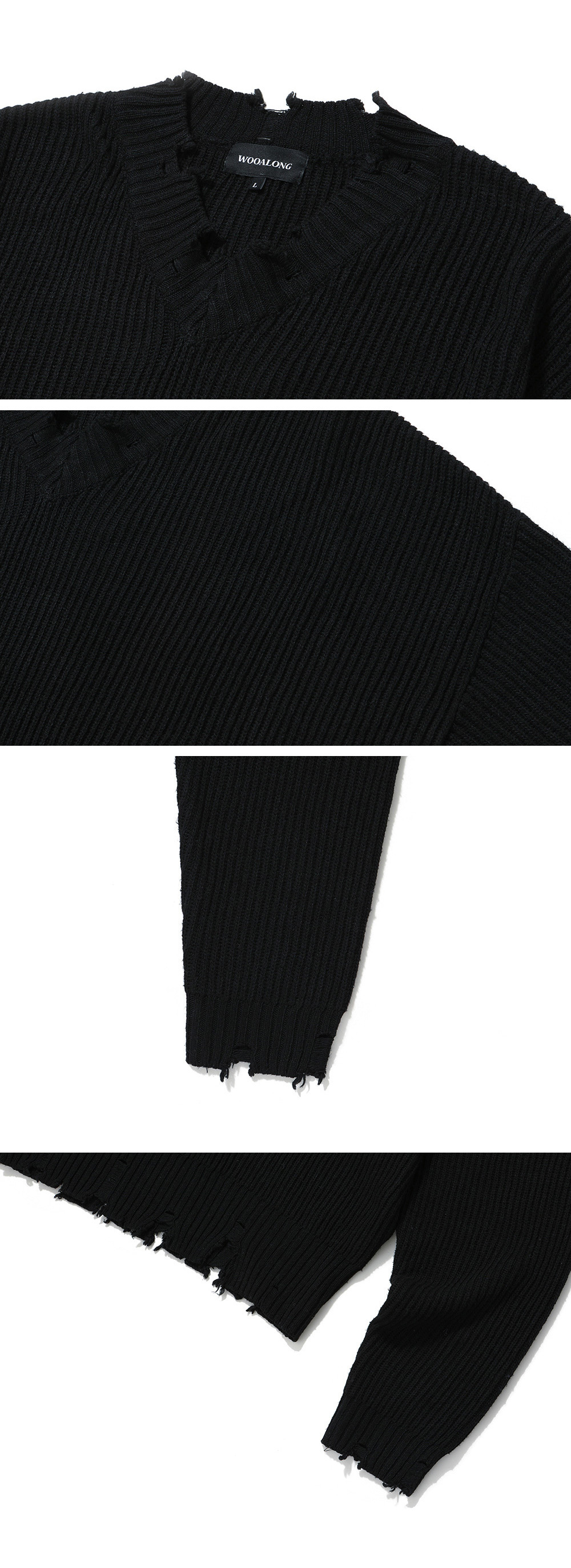 ★韓国の人気★【WOOALONG】★V-neck damage kni.t★ニット★ V-neck damage knit (브이넥 데미지 니트)