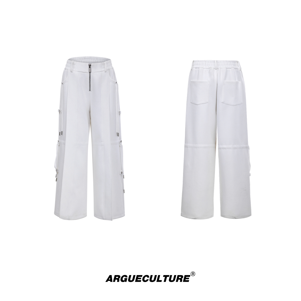 Argue Culture ワイドパンツスウェットドローコードデザイン無地 Argue Culture ワイドスウェットパンツカジュアルレイヤード風